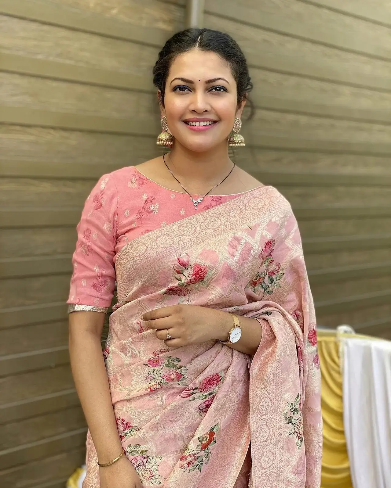 Singer Priyanka Barve in Traditional Pink Saree